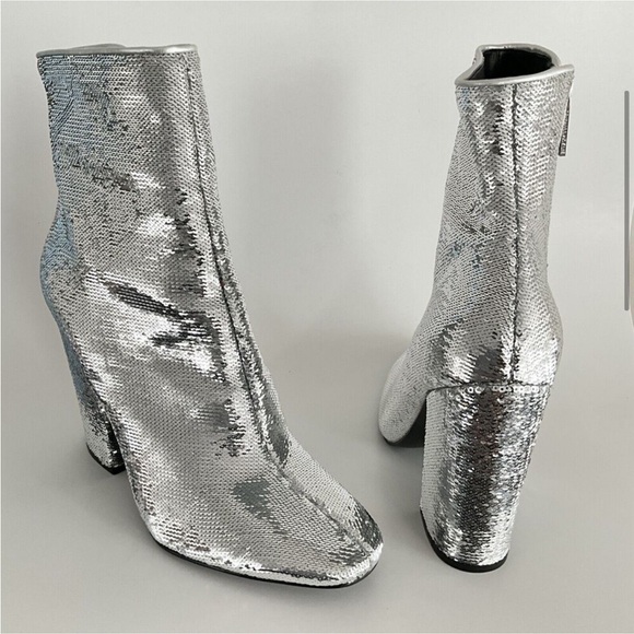 Kendall + Kylie Bootie Silver Sequin Haedyns Square-toe Ankle Boots - Picture 10 of 11